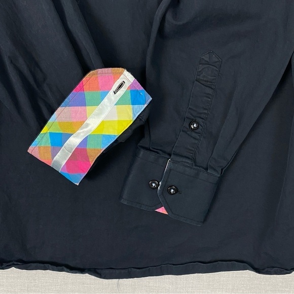 John Lennon Button Up Shirt Sz Large Cotton Black Contrast Collar and Cuff - Picture 4 of 12